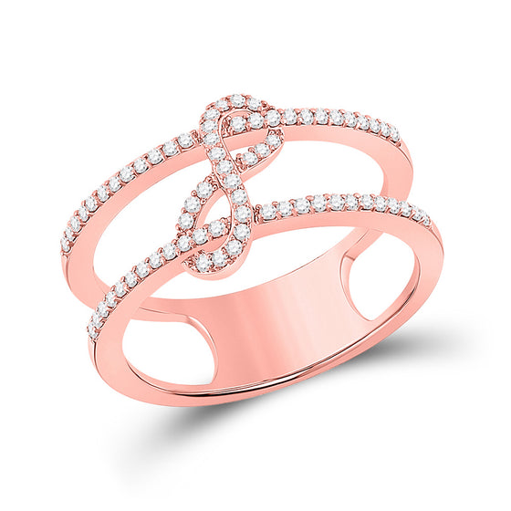 10k Rose Gold Womens Round Diamond Negative Space Infinity Ring 1/5 Cttw