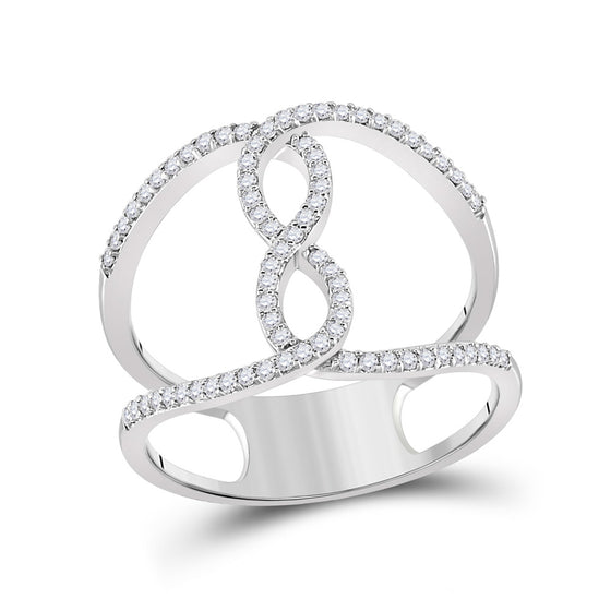 10k White Gold Womens Round Diamond Negative Space Infinity Ring 1/4 Cttw