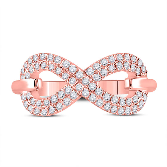 10k Rose Gold Womens Round Diamond Fashion Infinity Ring 1/3 Cttw