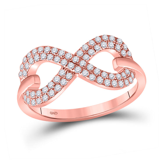 10k Rose Gold Womens Round Diamond Fashion Infinity Ring 1/3 Cttw