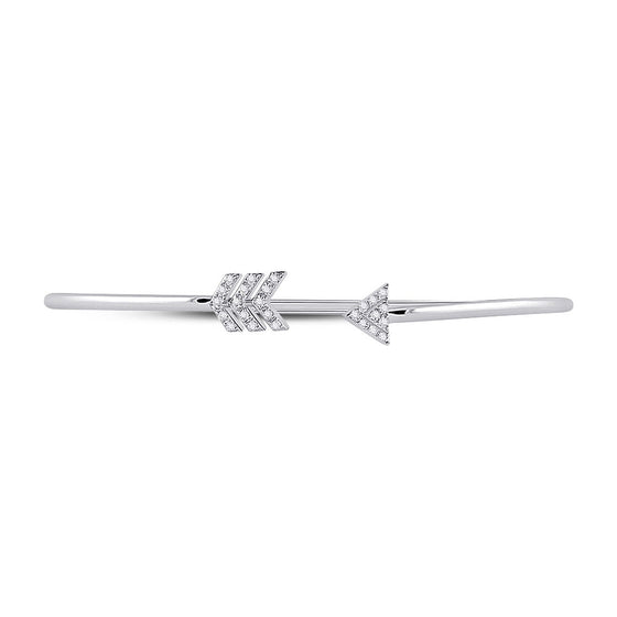 10k White Gold Womens Round Diamond Arrow Bangle Bracelet 1/10 Cttw