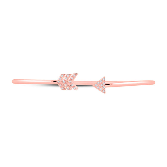 10k Rose Gold Womens Round Diamond Arrow Bangle Bracelet 1/10 Cttw