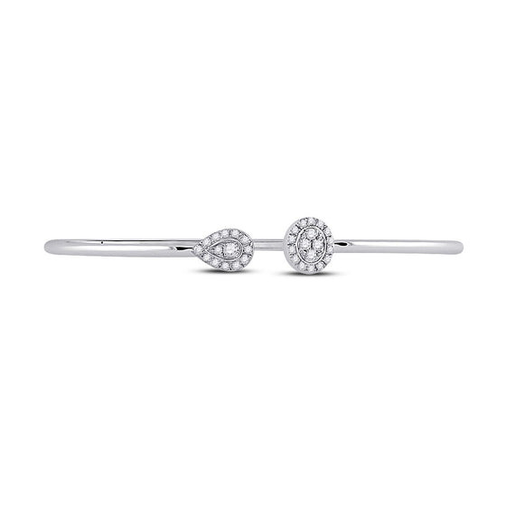 10k White Gold Womens Round Diamond Cluster Bangle Bracelet 1/5 Cttw