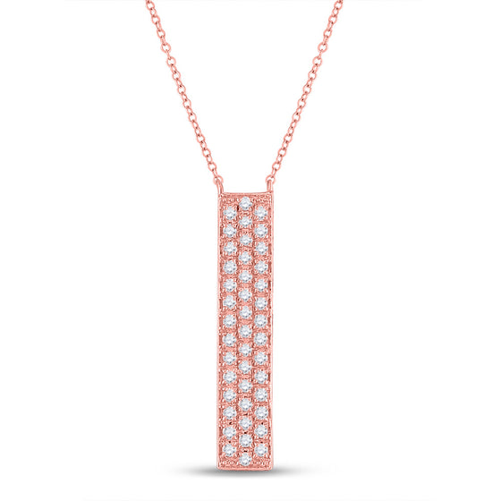 10k Rose Gold Womens Round Diamond Vertical Bar Necklace 1/4 Cttw