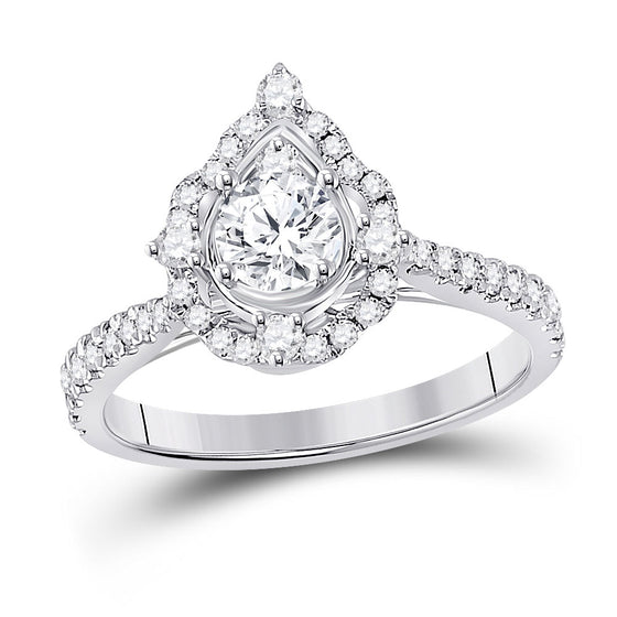 14k White Gold Round Diamond Halo Bridal Wedding Engagement Ring 1 Cttw