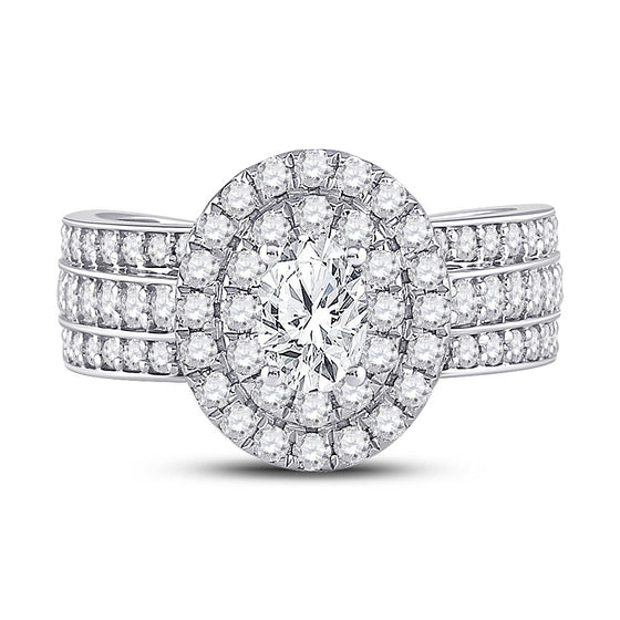 14k White Gold Oval Diamond Halo Bridal Wedding Engagement Ring 1-7/8 Cttw