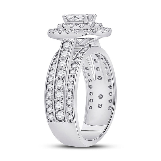 14k White Gold Oval Diamond Halo Bridal Wedding Engagement Ring 1-7/8 Cttw