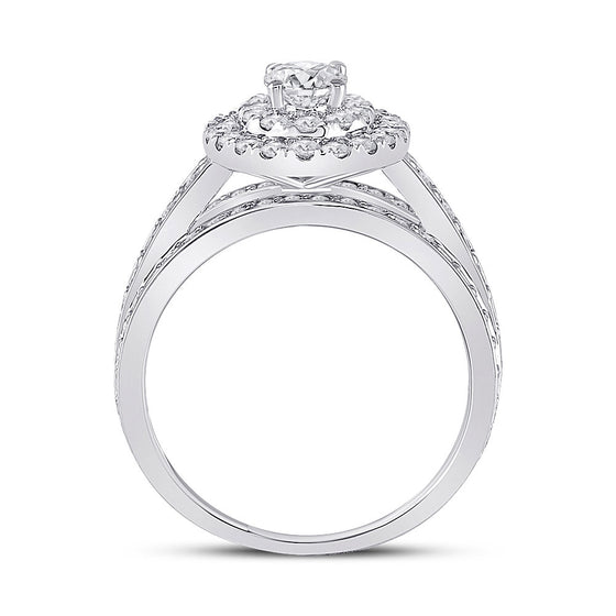 14k White Gold Oval Diamond Halo Bridal Wedding Engagement Ring 1-7/8 Cttw