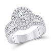 14k White Gold Oval Diamond Halo Bridal Wedding Engagement Ring 1-7/8 Cttw
