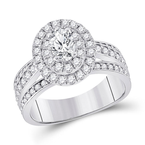 14k White Gold Oval Diamond Halo Bridal Wedding Engagement Ring 1-7/8 Cttw