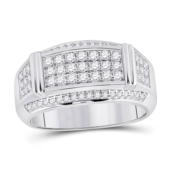 10k White Gold Mens Round Diamond Band Ring 1 Cttw