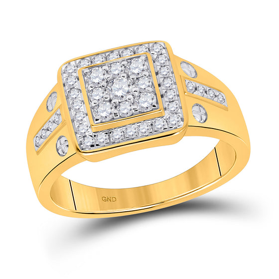 10k Yellow Gold Mens Round Diamond Square Ring 3/4 Cttw