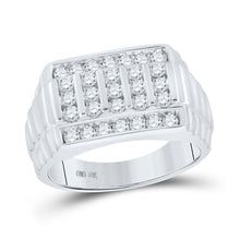  10k White Gold Mens Round Diamond Ribbed Ring 1 Cttw