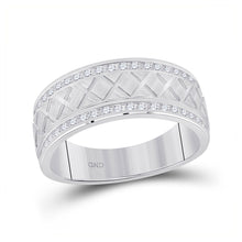  10k White Gold Mens Round Diamond Wedding Crosshatch Band Ring 1/2 Cttw