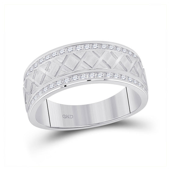 10k White Gold Mens Round Diamond Wedding Crosshatch Band Ring 1/2 Cttw