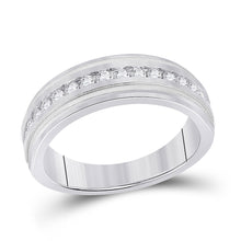  10k White Gold Mens Round Diamond Wedding Single Row Band Ring 1/2 Cttw