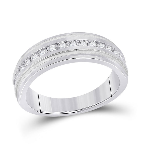 10k White Gold Mens Round Diamond Wedding Single Row Band Ring 1/2 Cttw