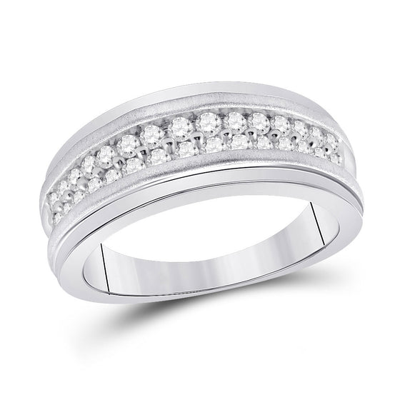 10k White Gold Mens Round Diamond Double Row Band Ring 3/4 Cttw