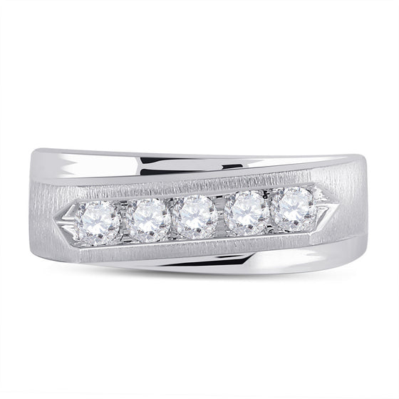 14k White Gold Mens Round Diamond 5-stone Wedding Ring 5/8 Cttw