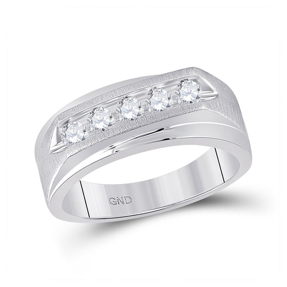 14k White Gold Mens Round Diamond 5-stone Wedding Ring 5/8 Cttw