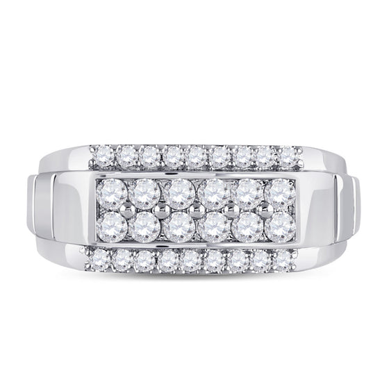 14k White Gold Mens Round Diamond Wedding Band Ring 1 Cttw