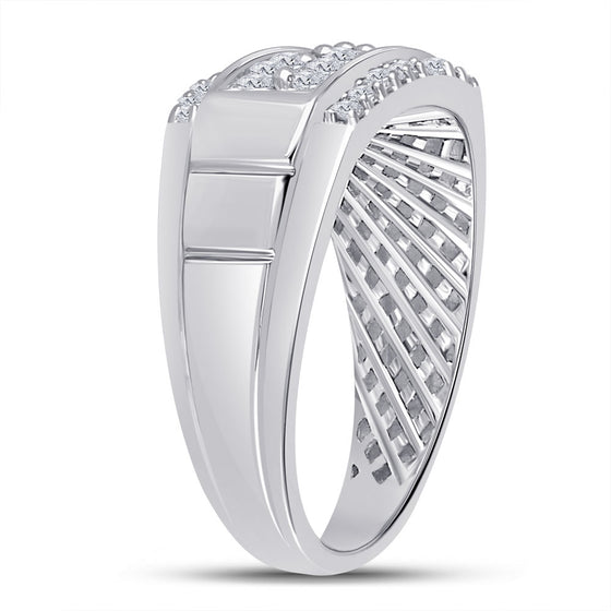 14k White Gold Mens Round Diamond Wedding Band Ring 1 Cttw