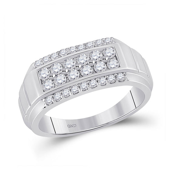 14k White Gold Mens Round Diamond Wedding Band Ring 1 Cttw