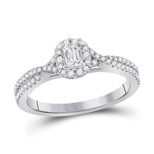  14k White Gold Emerald Diamond Halo Bridal Wedding Engagement Ring 1/2 Cttw