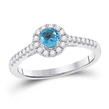  14k White Gold Womens Round Blue Topaz Diamond Solitaire Ring 5/8 Cttw