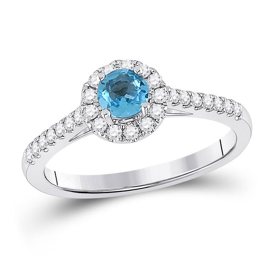 14k White Gold Womens Round Blue Topaz Diamond Solitaire Ring 5/8 Cttw