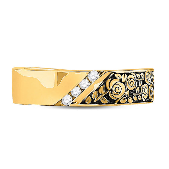 14k Yellow Gold Womens Round Diamond Flower Rose Band Ring 1/12 Cttw
