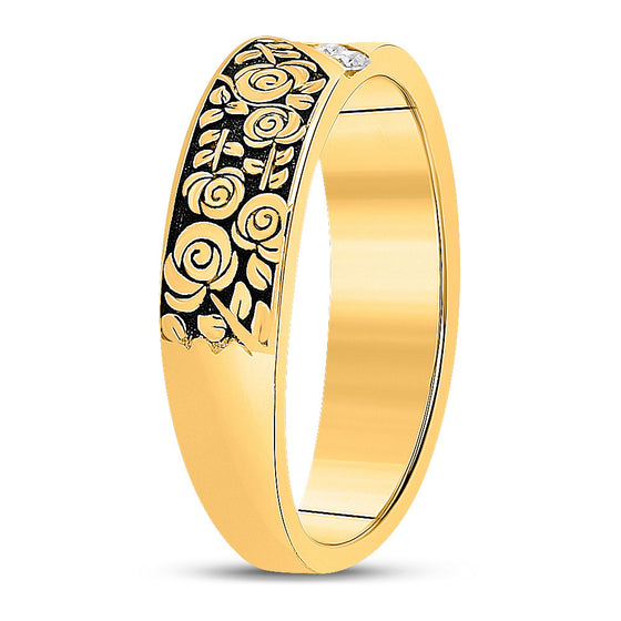 14k Yellow Gold Womens Round Diamond Flower Rose Band Ring 1/12 Cttw
