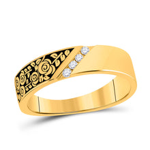 14k Yellow Gold Womens Round Diamond Flower Rose Band Ring 1/12 Cttw