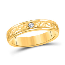  14k Yellow Gold Mens Round Diamond Hammered Solitaire Wedding Ring 1/12 Cttw