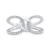 14k White Gold Womens Round Diamond Negative Space Link Fashion Ring 1/6 Cttw