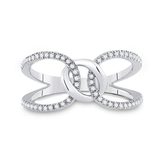 14k White Gold Womens Round Diamond Negative Space Link Fashion Ring 1/6 Cttw