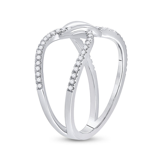 14k White Gold Womens Round Diamond Negative Space Link Fashion Ring 1/6 Cttw