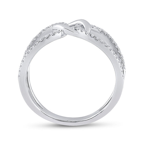 14k White Gold Womens Round Diamond Negative Space Link Fashion Ring 1/6 Cttw