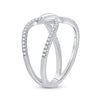 14k White Gold Womens Round Diamond Negative Space Link Fashion Ring 1/6 Cttw