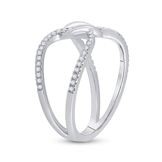 14k White Gold Womens Round Diamond Negative Space Link Fashion Ring 1/6 Cttw