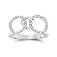  14k White Gold Womens Round Diamond Negative Space Link Fashion Ring 1/6 Cttw