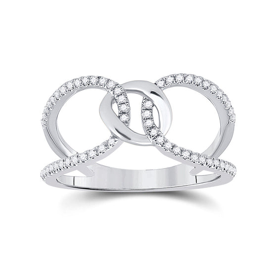 14k White Gold Womens Round Diamond Negative Space Link Fashion Ring 1/6 Cttw