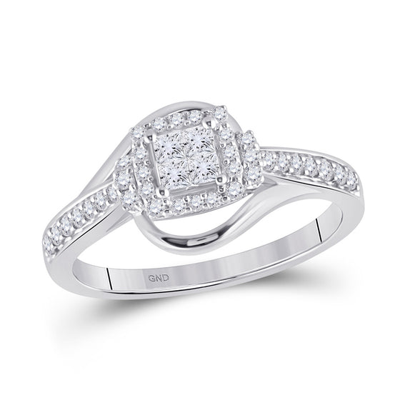 14k White Gold Womens Princess Diamond Halo Square Ring 3/8 Cttw