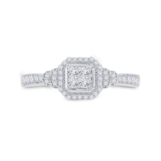 14k White Gold Womens Princess Diamond Fashion Ring 1/2 Cttw
