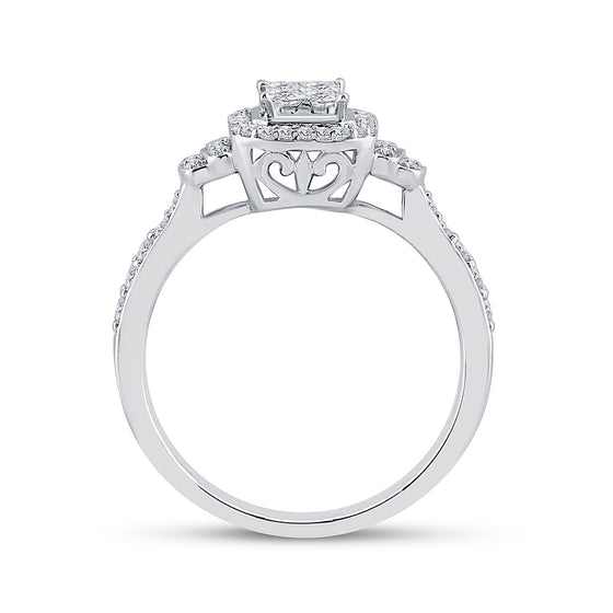 14k White Gold Womens Princess Diamond Fashion Ring 1/2 Cttw