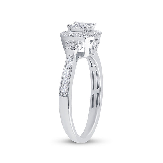 14k White Gold Womens Princess Diamond Fashion Ring 1/2 Cttw