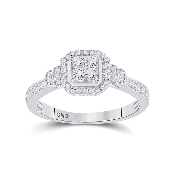 14k White Gold Womens Princess Diamond Fashion Ring 1/2 Cttw
