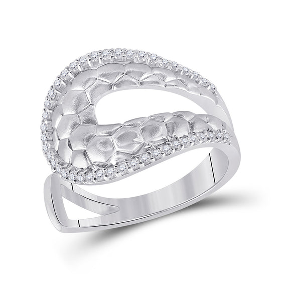 14k White Gold Womens Round Diamond Modern Scale Fashion Ring 1/4 Cttw