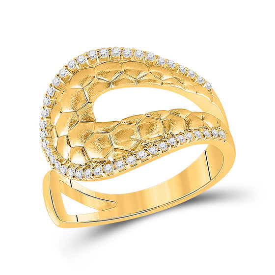 14k Yellow Gold Womens Round Diamond Scale Fashion Ring 1/4 Cttw