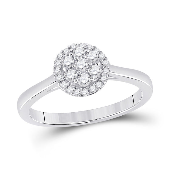 14k White Gold Womens Round Diamond Flower Cluster Ring 1/3 Cttw